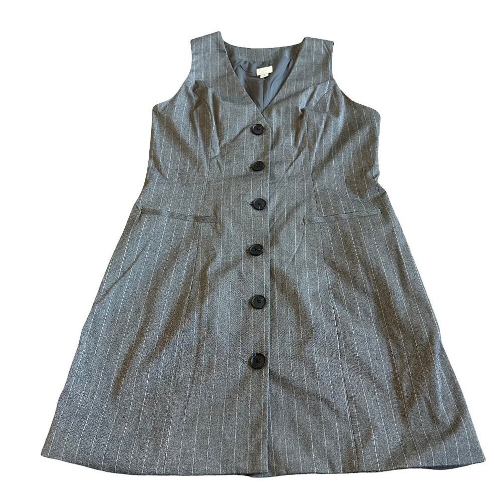 A New Day Sleeveless Mini Dress Vest Grey White Pinstripe Size Medium Women's